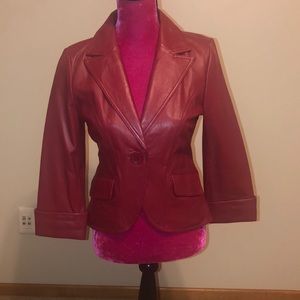 3/4 Length Red Leather Fitted Blazer